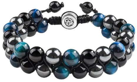 VGWON Cadeau Homme, Bracelet Homme, Bracelet Pierre Naturelle Obsidienne Œil de Tigre Bijoux, Cadeau pour Papa Fils Grand-père Oncle Collègue Anniversaire Noel