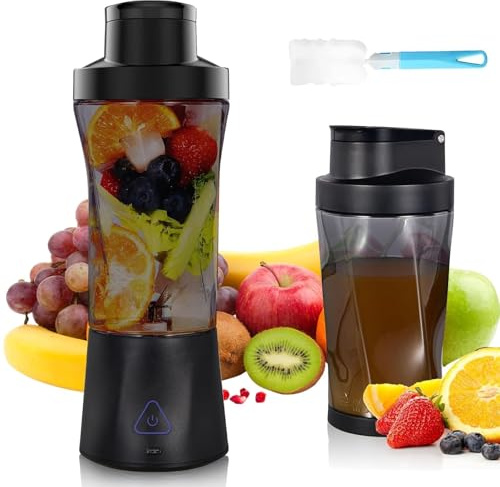 Smoothie Maker to Go, 700ml Tragbarer Mixer, Portable Blender mit 6-Klingen Edelstahl, Mini Mixer für Shakes, USB Standmixer Klein für Fitnessstudio, Büro, Camping, Reisen(Schwarz, 6000 mAh)