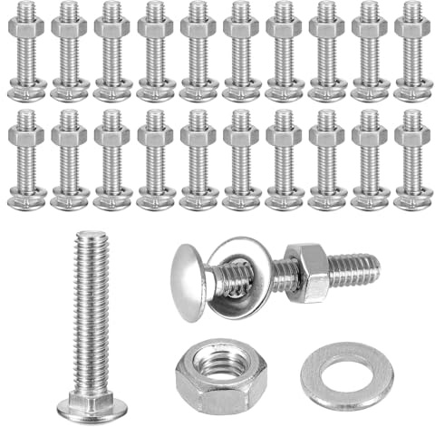 25 PiezasTornillos de Cabeza Redonda Plana, M6 x 60 mm Pernos Tornillos de Carruaje de Acero Inoxidable A2 V2A, Tornillos con Tuercas y Arandelas Set