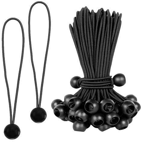 HSUYUN Spanngummis mit Kugel, 50 Stück Planenspanner, Schwarze Zeltspanner, mit Kugelkopf, 20 cm Spanngummi für Zelte, für Befestigung von Planen, Bannern und Zelten