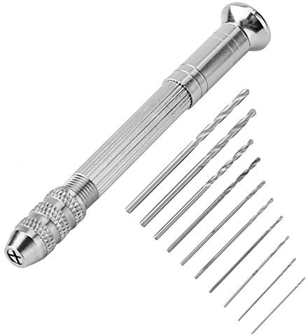 Taladro Manual con Portabrocas 0.5-2.0 mm, 10 brocas incluidas, herramienta ligera de cobre para joyería, modelado y elaboración artesanal