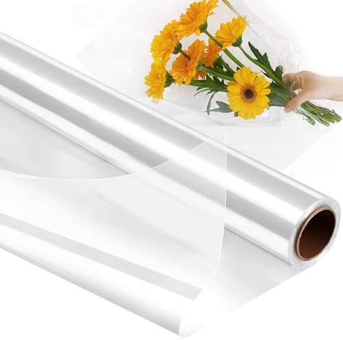 Druuzyl Carta Trasparente per Confezioni 86cm x 30m Cellofana, 3 Mils Cellofana per Imballaggio, Cellofana per Imballaggio Rotolo Cellofana Trasparente per Fiori Regali Artigianato