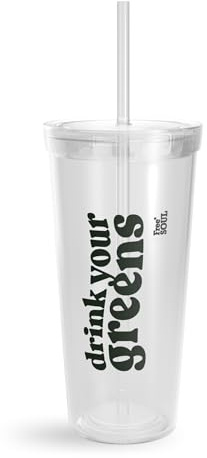 Free Soul Portable Cup with Straw | Screw On Lid | 750ml Travel Cup | BPA Free Spill Resistant Leak-Proof Reusable Cup (Greens Sip Cup) | BPA-Free, Spill-Resistant, Leakproof, Ideal for Smoothies, Shakes & Iced Coffee, Portable, 'Drink Your Greens' Design