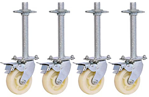 Ruedas giratorias de 6 Pulgadas con Bloqueo para Trabajo Pesado, Ruedas Ajustables para Torre de andamio, Capacidad de Carga de 500 kg, Ruedas industriales con vástago y Frenos par