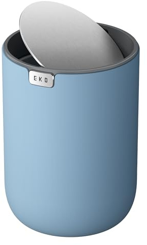 EKO Fandy 0.58 Gal/2.2L Mini Trash Can with Lid, Swing-Top Desktop Trash Can for Bathroom, Countertop, Vanity, Desk or Office, Small Garbage Bin (Blue)