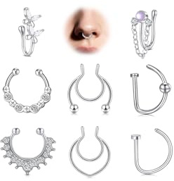 MODRSA Faux Piercing Nez Septum à Clip Argenté Sans Perçage Bijou Fantaisie Anneau Nasal Faux