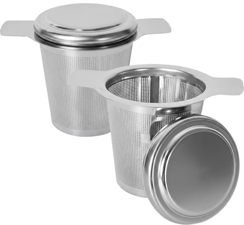 2 Stück Teesieb für Losen Tee,Edelstahl 304 Teefilter,Teesieb für Tasse mit Doppelgriff und Deckel,Wiederverwendbar Tee Sieb für Die Meisten Tee-Tassen und Tee-Schalen