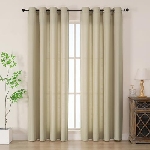 Simplebrand Linen Faux Linen Texture Curtain 200 CM Drop, Privacy Curtain for Living Room/Bedroom/Patio Door, Lightweight Semi Translucent Panels with Elegant Eyelet Top, Set of 2, W140 x H 200 CM