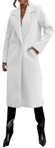 Damen Wollmäntel, elegant, gekerbter Reverskragen, Wollmischung, Erbsenmantel, einreihig, lang, Winter, smarte Übermäntel mit Taschen