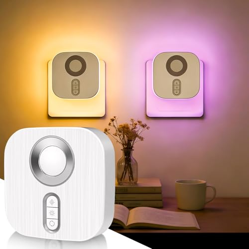 LED Nachtlicht Steckdose mit Bewegungsmelder, 7 Farben 5 Helligkeitsstufen, 3 Beleuchtungsmodi EIN/AUTO/AUS, 2W LED Steckdose Nachtlicht, Steckdosen Licht für Innen Schlafzimmer Treppe Flur Küche (A)
