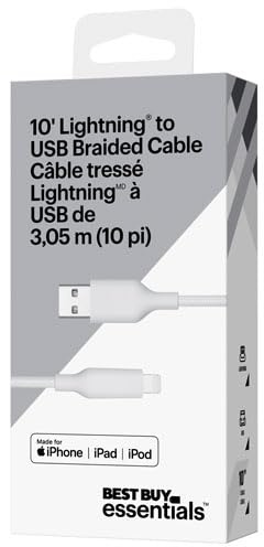 Best Buy essentials Phone Charging Cables & USB Accessories – Lightning, USB-C & USB Cables, USB Hubs & Power Accessories (Lightning to USB Cable, 10 ft (WHT))