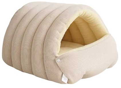 ZoraYorce Calda letto per gatti chiusa, accogliente tenda di peluche per gatti e cani (beige M)