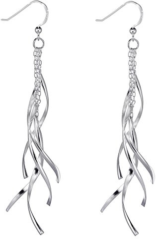 MATERIA Damen Ohrringe Spirale lang hängend 92mm - 925 Sterling-Silber Ohrhänger in silber oder vergoldet mit Etui