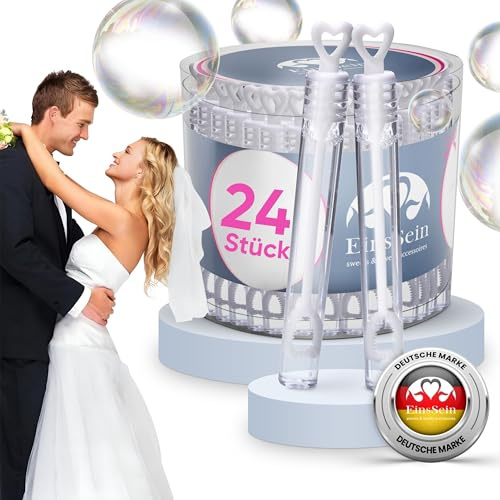 EinsSein 24x Pompas de Jabón para Bodas corazón tubitos | Caja Blanca | Pomperos de Burbujas Fiesta Detalles de Boda Originales Regalos para Invitados Wedding Bubbles Decorativos