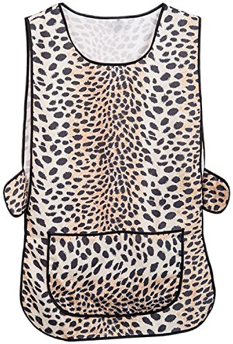 MyShoeStore Tabard Apron for Women, Kitchen Cleaning Work Overall with Pocket, Poly Cotton Material (Leopard Print, Large/OS)