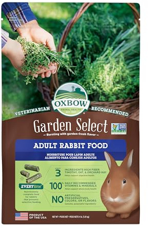 Oxbow Garden Select Rabbit Food, Adult Rabbit, Made with Oxbow Timothy Hay, Vitamin & Mineral Rich Pet Food Pellets, Bunny Supplies, Made in USA, High Fiber, 4 lb Bag