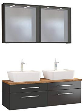 möbelando Waschtisch-Set Badezimmer Handwaschplatz Gästebad Waschplatz Set Davos XIX Graphit/Grau-Matt