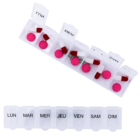 MEDIPILL - Pilulier Semainier Français | Pilulier 7 jours - 7 Compartiments | Compact et Durable | Sans BPA | Transparent | Une Pièce | MED-S7-T