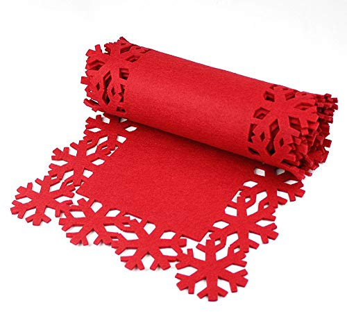 Christmas Concepts® 2M Luxus Tischläufer aus rotem Filz mit Schneeflockenrand - Weihnachtsgeschirr - Esszimmerzubehör