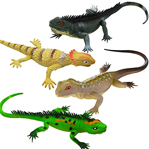 Carykon 4 Stück Simulierte große Eidechse Wüste Chamäleon Simuliert Krokodil Sound Tier Modell Kunststoff Stretch Spielzeug 35,6 cm lang (Lizard)