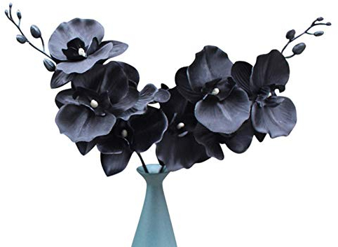 Künstliche Orchideenstiele, 3erSet, 45,7 cm, schwarze tanzende Orchidee, UVbeständig, kein Verblassen, Simulation Phalaenopsis, Seidenpflanzen, fühlt sich echt an, für Weihnachtsblumen, Kränze und