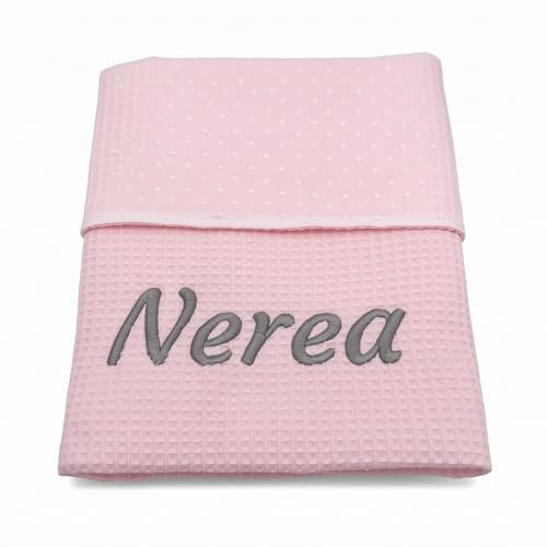 variouss Manta Colcha de Verano para Bebe Recien Nacido Personalizado con su Nombre Bordado, Cochecito o capazo. (011 Rosa)