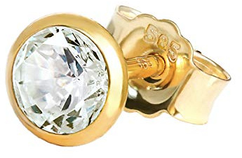 NKlaus Ohrstecker einzeln 585er Gelbgold 14 Karat Zirkonia Weiß 5mm 1 Stück
