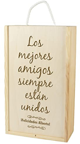 CALLE DEL REGALO Caja de Madera para dos Botellas de Vino grabada con el Texto Que tú Quieras.