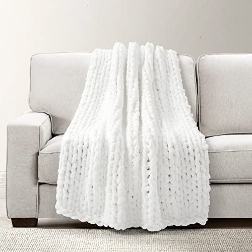 Lush Decor Hygge Überwurfdecke, superweich, gemütlich, Chenille, Grobstrick, 127 x 101,6 cm, Weiß