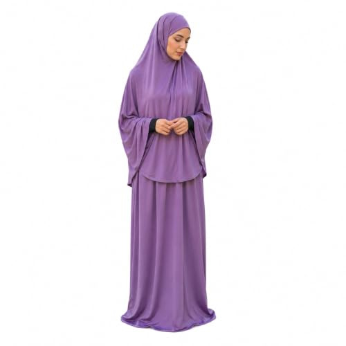Yaqeen zweiteiliges Gebetsset, Khimar und Maxirock, lycra, muslimisches Gebetskleid, Einheitsgröße, flieder