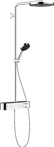 hansgrohe Pulsify S - vattenbesparande Duschsystem (EcoSmart) med termostat, Regndusch (260 mm), Duschset med handdusch (3 stråltyper), duschslang, duschstång och rund huvuddusch, krom, 24221000