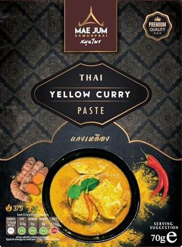 Traditional Thai Yellow Curry Paste Spicy, Southern Style by Mae Jum (1 pack x 70g) | Up to 8 Servings per Pack | Vegan | 100% Natural | Gluten Free