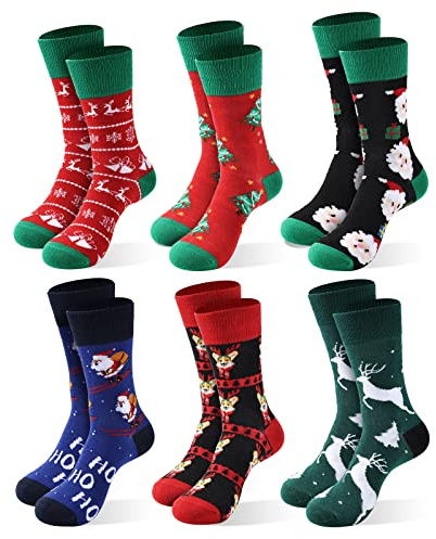 Moonlight Manor 6 Paires de Chaussettes de Noël pour Femmes, Chaussettes à Col Rond Tricotées d'Hiver Doux et Chauds avec Motifs Père Noël, Taille 6-11