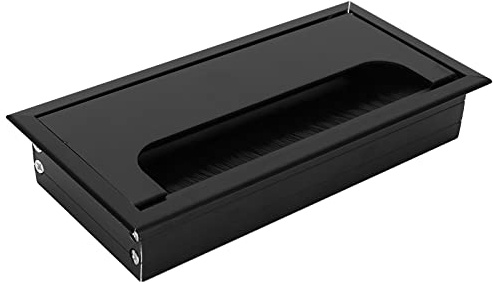 6.3x3.1in Desk Grommet, Rectangle Desk Cable Hole Cover Aluminum Alloy Wire Grommet with Brushes for Office Computer Wires
