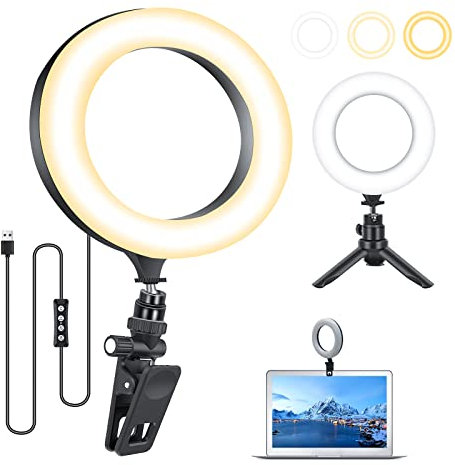 SHEDALED 6.3'' LED Ring Light with Tripod Stand & Clip, Desk Ring Light with 3 Light Modes & 12 Brightness Level, Dimmable Makeup Ring Light for Photography, Laptop, Video Calls Selfie etc
