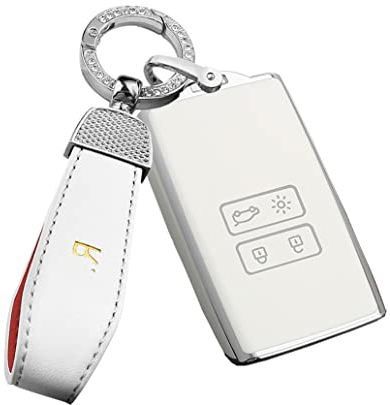 ontto Autoschlüssel Hülle Passt für Renault Scenic Megane Sandero Espace Clio Captur Kangoo Laguna Talisman Twingo TPU Schlüsselbox Schlüsselanhänger Autofernbedienungen Cover Schutzhülle-Weiß R