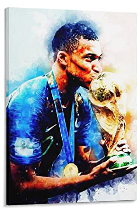 Kylian Kissing The World Cup Trophy - Poster su tela, motivo: trofeo della Coppa del Mondo, 40 x 60 cm