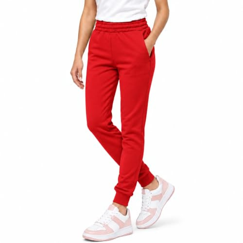 KHIM Joggingbyxa träningsoverall underdel byxa barn unisex flickor pojkar träningskläder, Röd, 7-8 Years