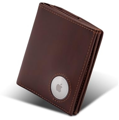ISENTIALS AirTag* Leder Geldbörse für Herren Slim & Smart Wallet mit RFID-Schutz, Münzfach & Einkaufswagenchip, Ideal für Herren & Damen mit Apple Tracker Halterung (Café Braun)