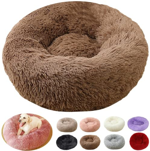 rngcpto Hundekissen Flauschig Hundebett Orthopädisch für Mittelgroße Hunde, Waschbar Hundekissen Katzenbett, Rund Plüsch Hundekörbchen Hundesofa Katzenkissen (50cm, Kaffee)