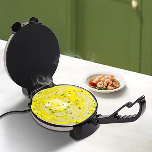 Tortilla Presse 32cm, 1800W Elektrisch Electric Chapati Roti Maker Flatbread Tortilla Maker, für Pfannkuchen Omelette Pizza, Edelstahl, Schwarz-Silber