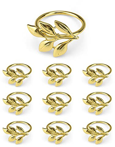 Serviettenringe Gold, JANDH 10 Stück Metall Servietten Ringe, Aussehen der Blätter Serviettenschnallen, Geeignet für Hochzeit, Weihnachten, Familientreffen, Tischdekoration