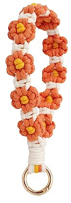 AOKSUNOVA Schlüsselanhänger Makramee Schlüsselband Geflochten Blume Orange | Makramee Schlüsselanhänger als Geflochtenes Schlüsselband mit Blume, Stilvoller Anhänger für Damen und Frauen als Geschenk