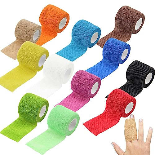 Norhogo 12 Rollen Kohäsive Bandage, Elastische Atmungsaktive Fixierbandage, für Handgelenk Knöchel Verstauchungen und Schwellungen, für Mensch, Tier und Sport, 5 cm x 4,5 m