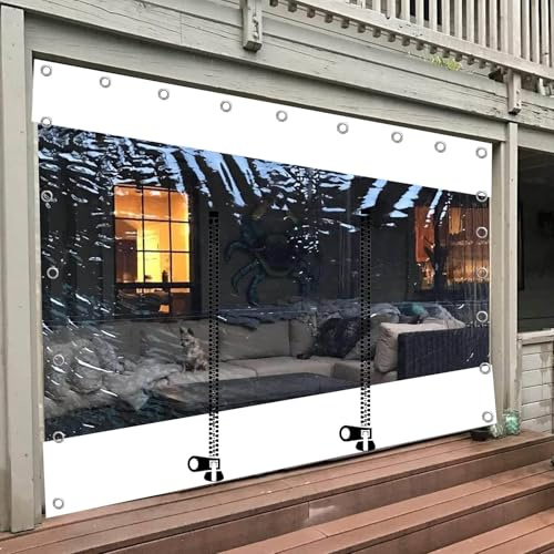 Rideaux Transparents avec Porte à Fermeture Éclair, Panneaux Latéraux Imperméables pour Pergola Extérieur Gazebo Porche, Bâche PVC Étanche avec Œillets, W×H-2.2×2m(7.2 * 6.6ft)