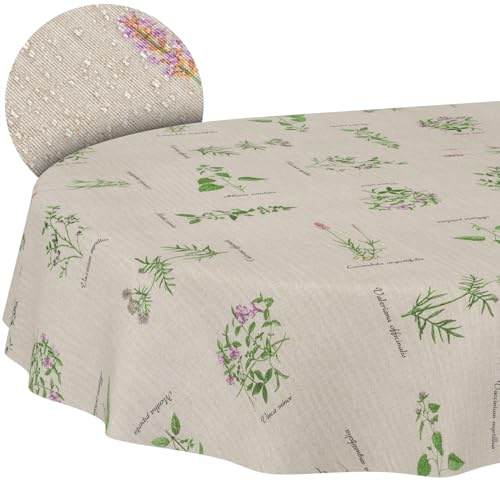 ANRO Tischdecke abwaschbar Aromatic Bio oval 180x140 cm Tischwäsche | schmutz- & wasserabweisend, pflegeleicht – waschbar bei 30 °C – ideal für Garten, Terrasse & Esszimmer
