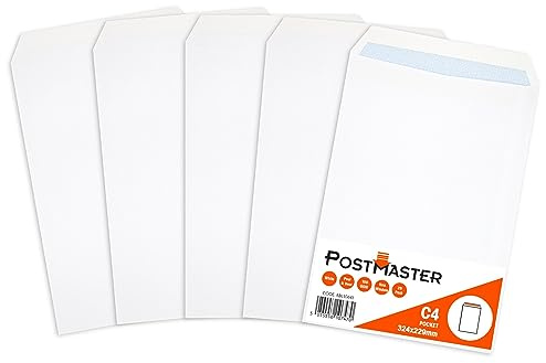Postmaster C4 Envelopes Peel & Seal for A4 Sheets 100GSM White Paper - 25 Pack