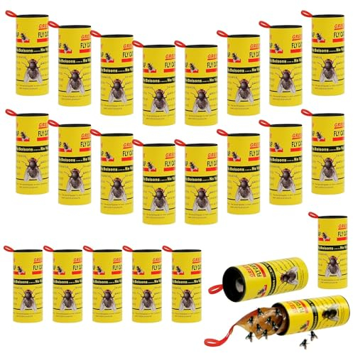 Flintronic 18 Stück Fliegenfänger, Fliegenfänger-Rollen, Premium Ungiftiger Fliegenvernichter Gegen Fruchtfliegen Fliegen Mücken und Motten, Fliegenfalle Klebestreifen für Innen und Außen