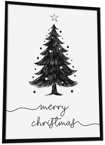JUHMI Xmas Poster, A3 (30x42 cm) Deko mit Spruch zu Weihnachten, Wohnzimmer Wanddeko, Schlafzimmer, Küche Dekoration mit und ohne Rahmen, Merry Christmas Baum Schwarz Weiss
