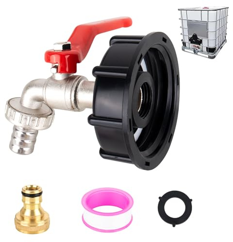Robinet Cuve 1000L S60X6 IBC Raccord Robinet avec raccord de Tuyau 1/2 Adaptateur de Réservoir en Alliage d'aluminium Robinet de Jardin avec Adaptateur en Plastique,pour d'adaptateur de Cuve